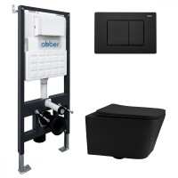Комплект подвесной унитаз ABBER Rechteck AC1201MB черный матовый с инсталляцией AC0105 и кнопкой AC0120MB черный матовый