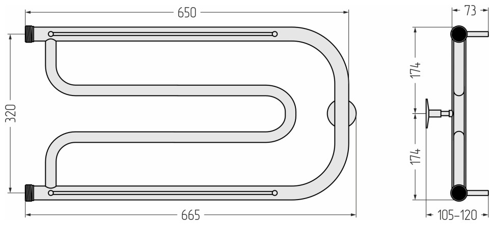 Дуэт 2 полки 320х650 резьба-сгон 1"