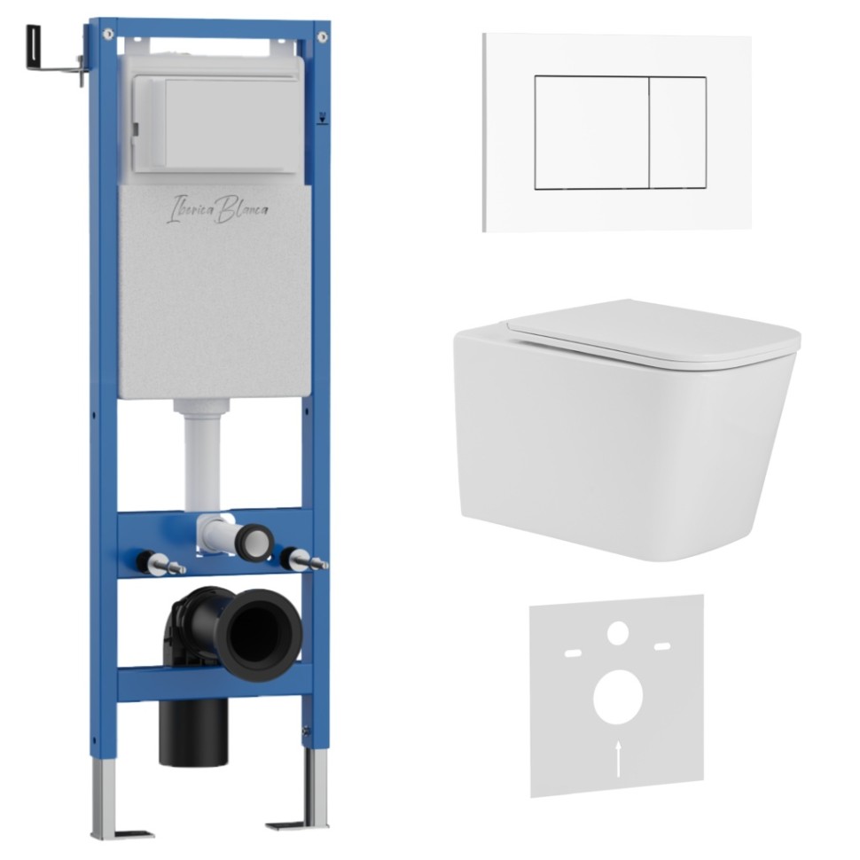 Комплект 3в1 IBERICA BLANCA инсталляция SILENCIO MINI, унитаз TOLEDO ALTO белый, кнопка смыва ESTI-S белый глянцевый (IB.001M.TLA.234.855)