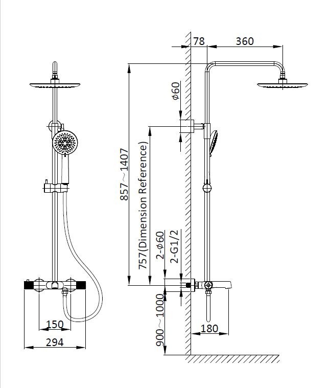 Душевая стойка Desire VSFS-1D1TBN термостатическая с изливом, 25см верх душ, брашированный никель