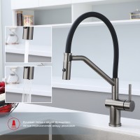 Смеситель Raglo для кухни со съемным гибким изливом, с магнитным фиксатором излива R86.41.09 Графит