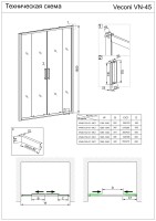 Душевая дверь Veconi Vianno VN-45, 1500x1850, хром, стекло pear