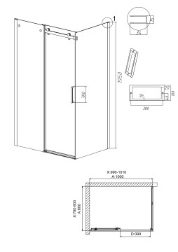 Душевое ограждение Grossman Classic 100.K33.04.100.21.00-200.K33.04.80.21.00 (100х80х195) раздвижная,черный матовый,стекло прозрачное,2 места