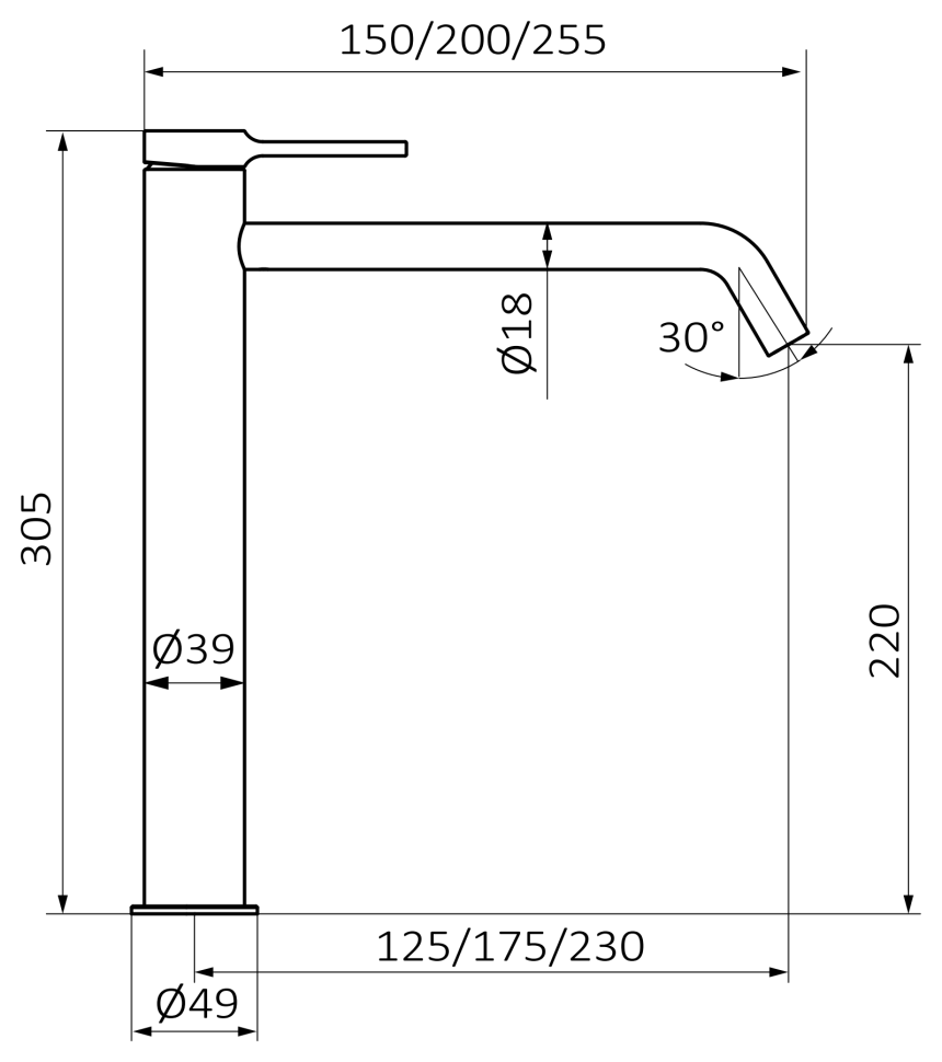 Смеситель для раковины GRB TIME XXL 47576522, черный матовый