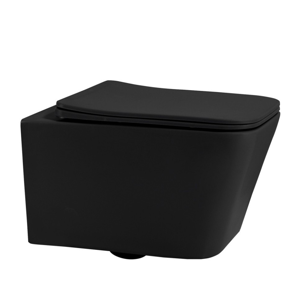 Комплект подвесной унитаз ABBER Rechteck AC1201MB черный матовый с инсталляцией AC0105 и кнопкой AC0120MMG золото матовое
