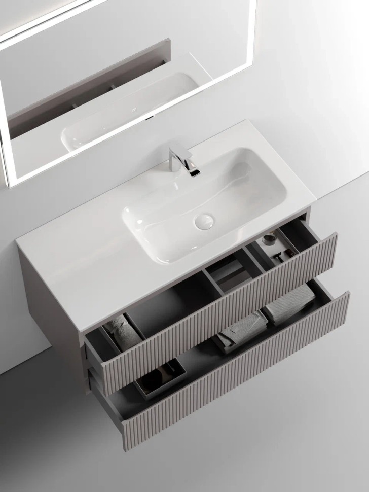 Тумба подвесная SANCOS Snob T правая 995х445х500, c двумя ящиками оснащенными доводчиками, Doha Soft, арт.SNT100RSM