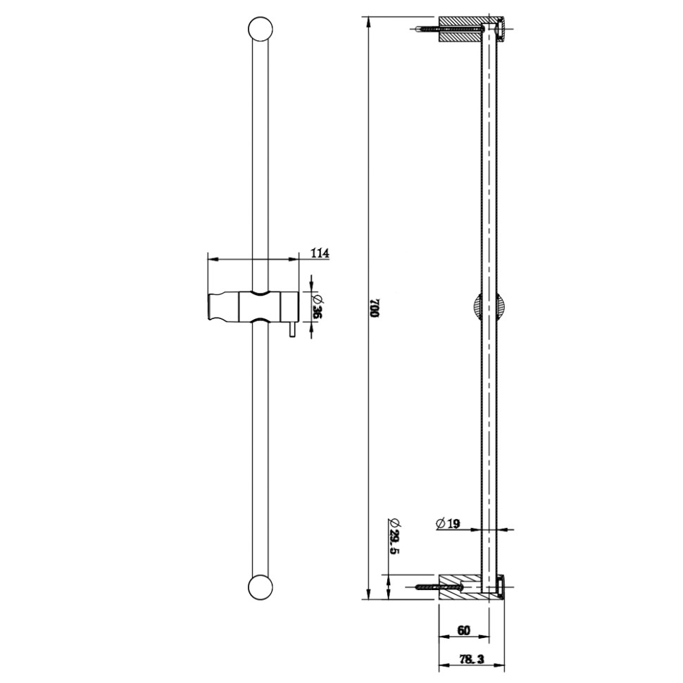 AQM8202CR Душевая штанга 684мм, Хром