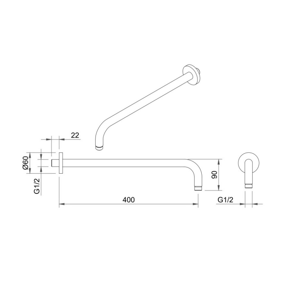 Держатель верхнего душа VENTAS R настенный, 40 см, хром