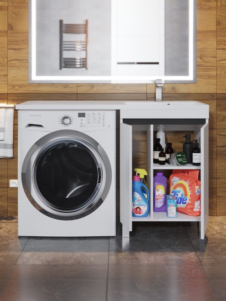 Тумба под стиральную машину напольная Uperwood Magenta 45х50х76,5 см, белая/графит, с дверцами
