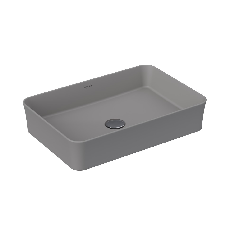 Раковина BERGES Ego SL накладная, 55x38 см, матовый серый, без отверстия под смеситель