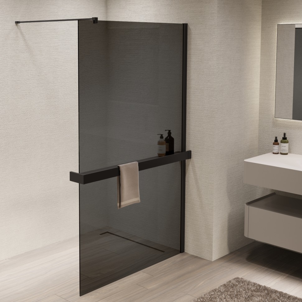 Душевая перегородка Walk-In VSW-1HR100CGB, 1000*2000, черный, стекло тонированное