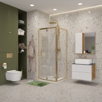 Душевое ограждение Niagara Nova NG-43-9AG-A90G (90х90х195) квадрат,золото,двери распашные,стекло прозрачное,2 места
