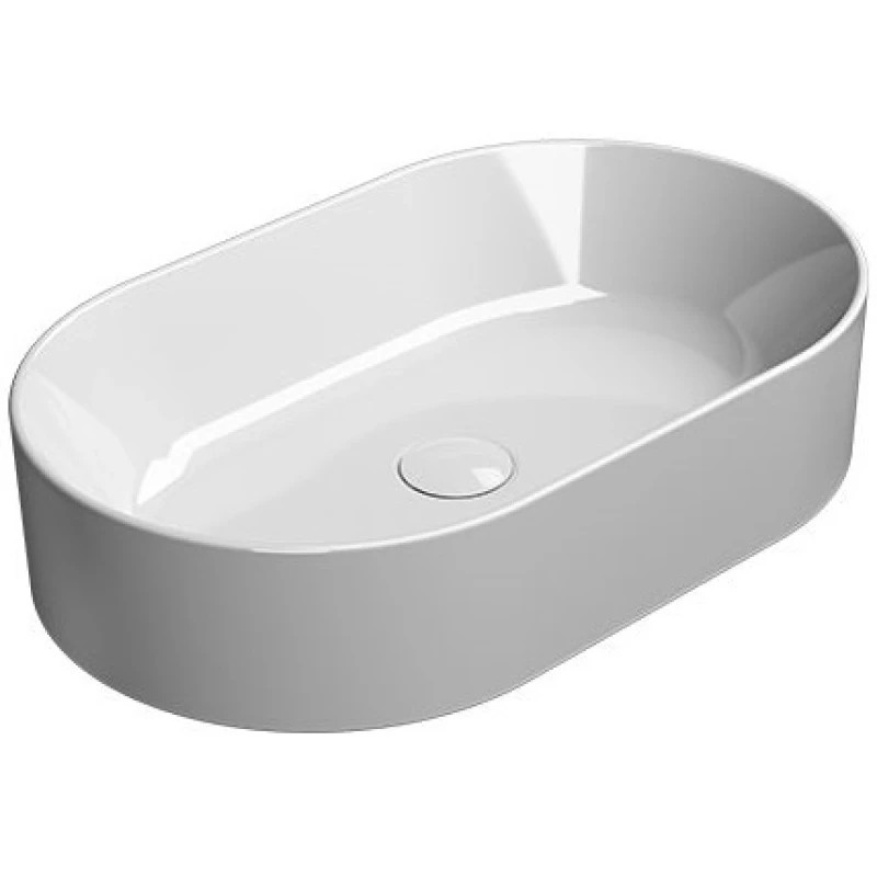 Раковина накладная овальная GSI KUBE X 9458PVC11 600 мм х 370 мм, без отверстия под смеситель, без перелива, с донным клапаном, цвет Белый глянцевый