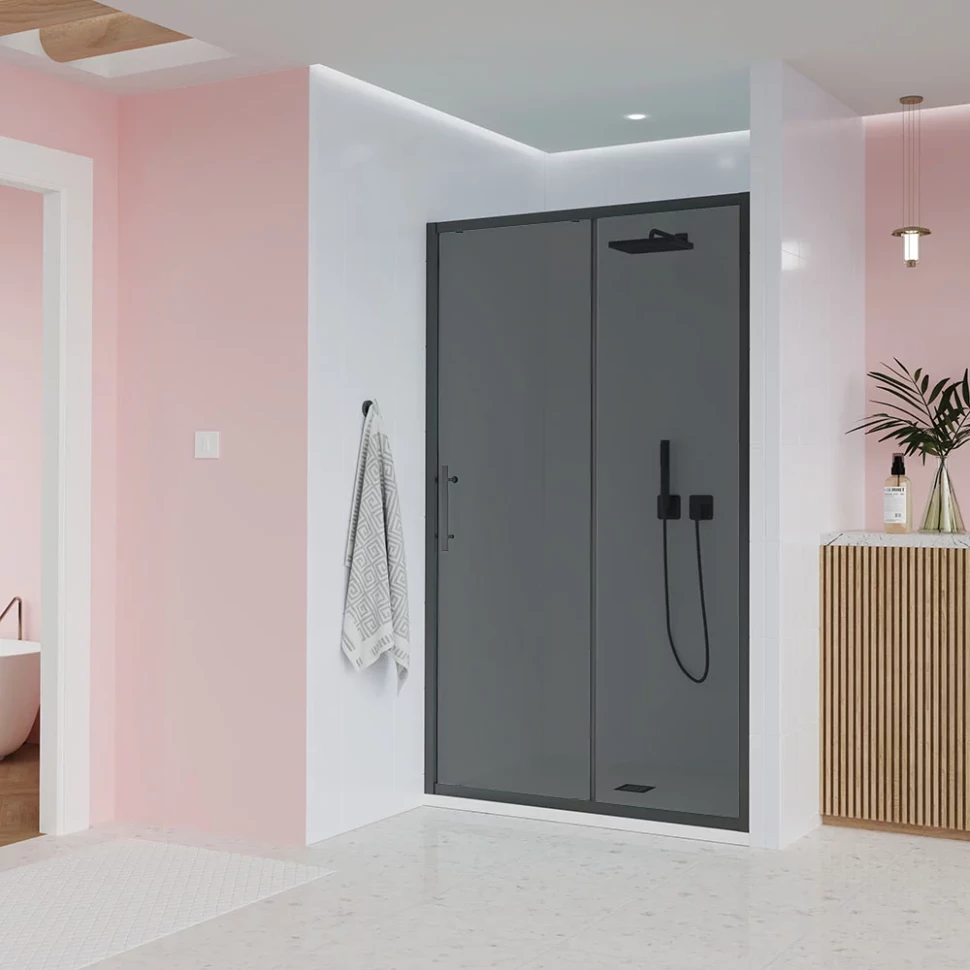 Душевая дверь Veconi Evo 100 GR, 1600x1950, графит брашинг, стекло тонированное матовое