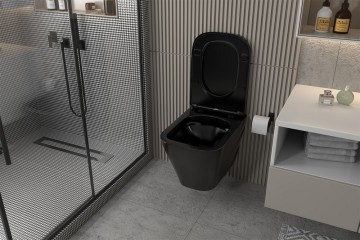 Комплект подвесной унитаз ABBER Rechteck AC1201MB черный матовый с инсталляцией AC0105 и кнопкой AC0121MB черный матовый