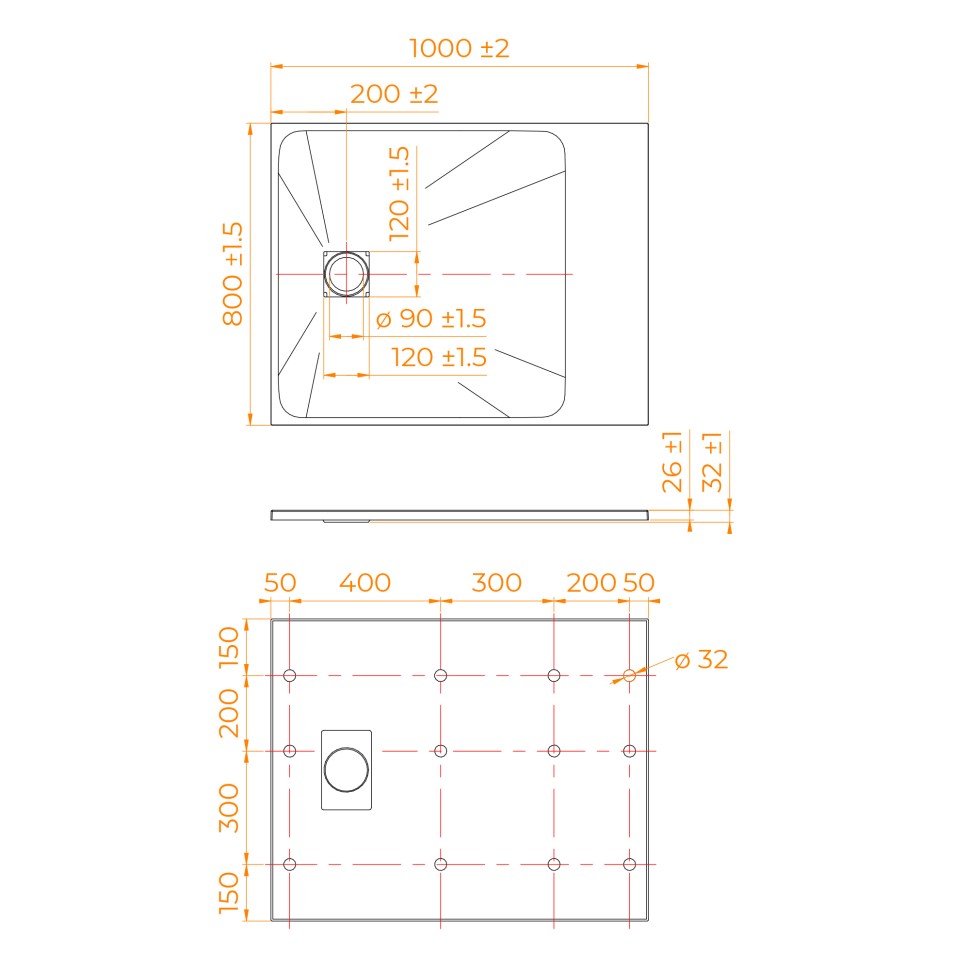 Душевой поддон прямоугольный RGW TSS-W Белый (800x1000)