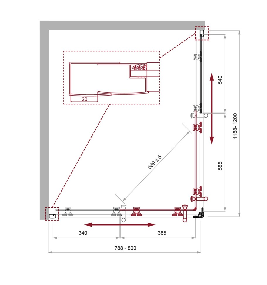 Душевой уголок BelBagno UNO-195-AH-2-120/80-C-Cr