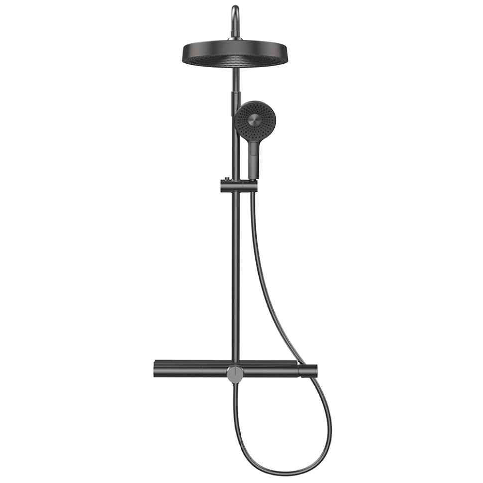 AQM8010B Душевая система со смесит. (верхн. душ 300мм, ручн. душ 3 режима, излив), черный