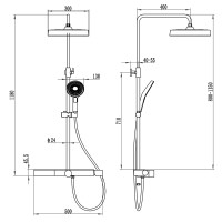AQM8010B Душевая система со смесит. (верхн. душ 300мм, ручн. душ 3 режима, излив), черный