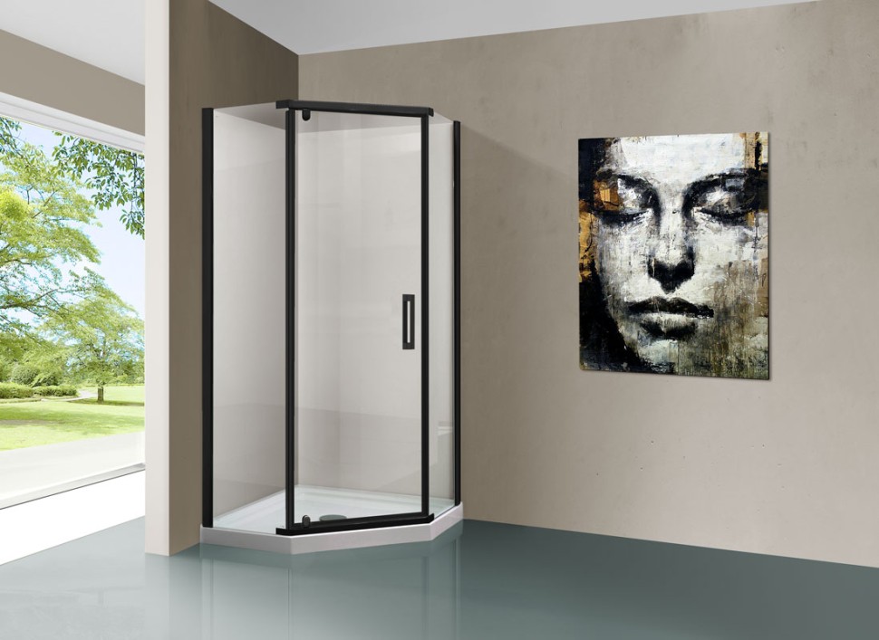 Душевой уголок Stresa VSP-1S100CLB, 1000*1000, черный, стекло прозрачное