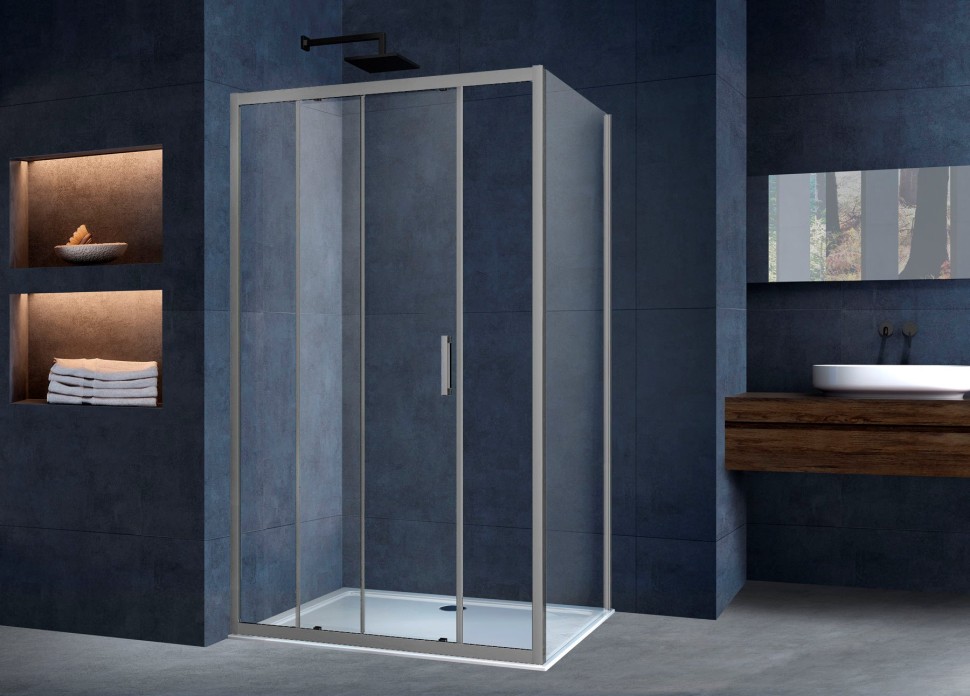 Душевой уголок Alpha VSR-3AL9013CLGM, 1300*900, вороненая сталь, стекло прозрачное
