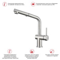 Смеситель Raglo для кухни с выдвижным изливом R86.49.05 Сатин