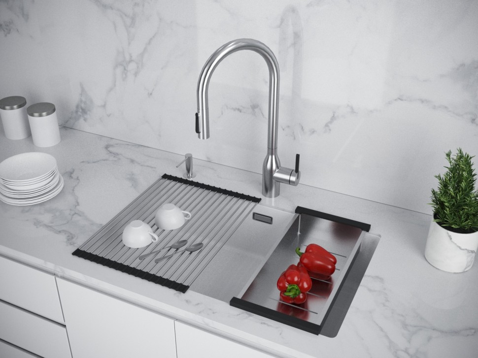 Мойка LUMI 74UNI, IT-GRANIT, LU74-WH, белый, 740х460, Paulmark