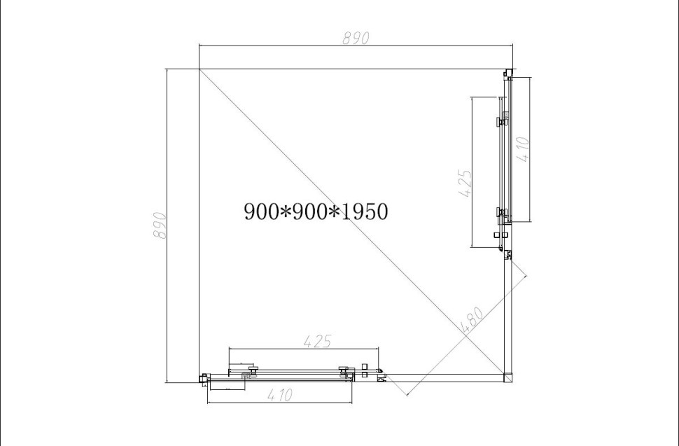Душевой уголок Слим-Н (Slim-N) VSS-4SN900CLBN, 900*900, брашированный никель, стекло прозрачное