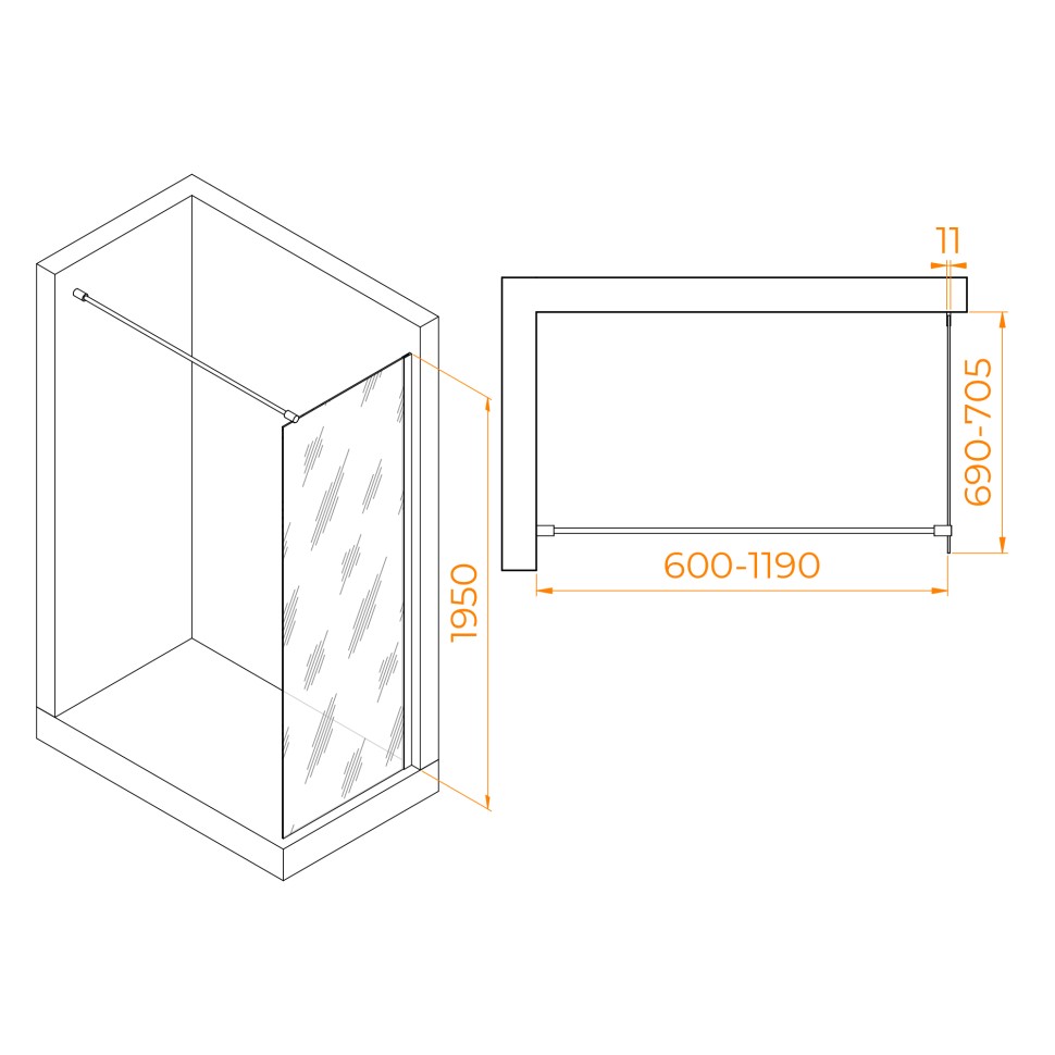 Душевая перегородка RGW WA-002 (Матовое-Сатинат, 700)