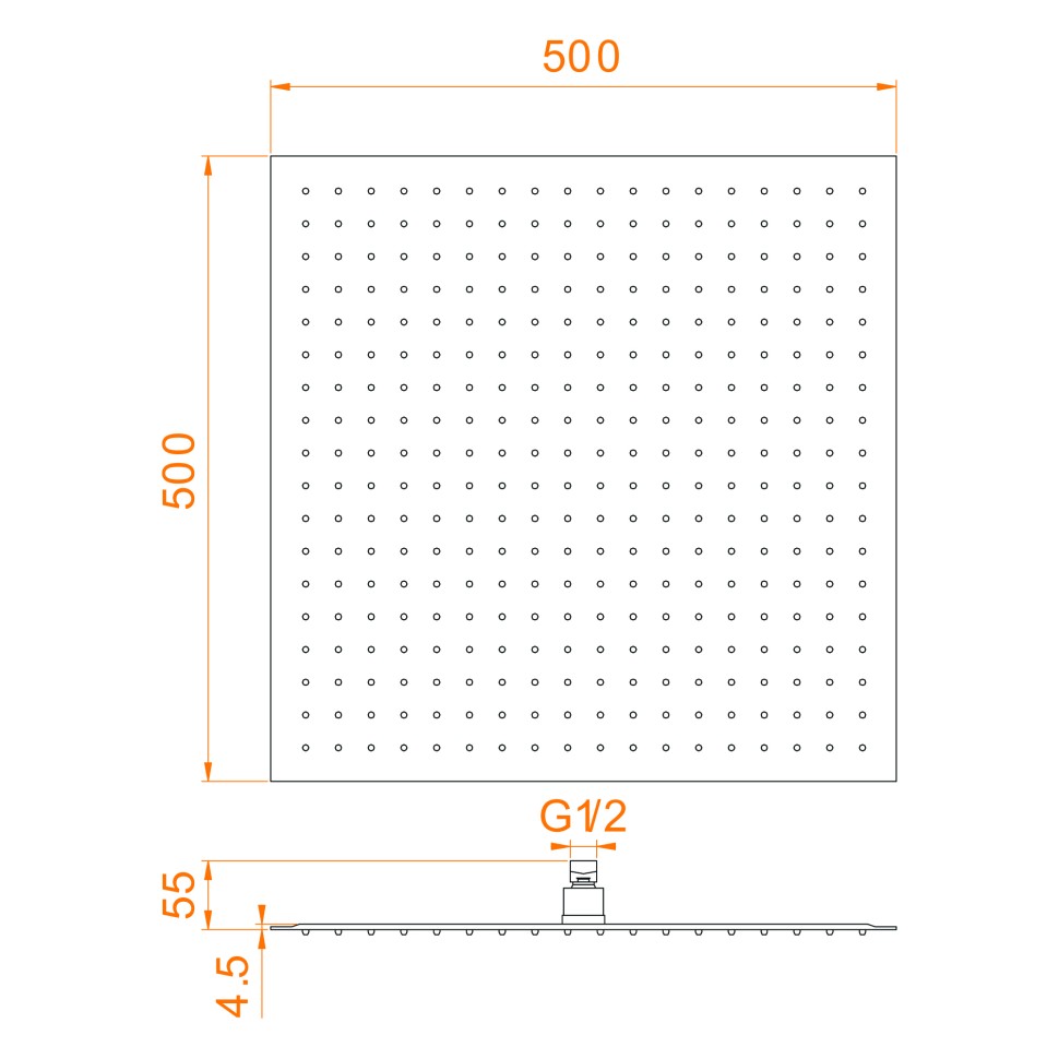 Верхний душ 3D квадратный RGW SP-82B (Черный, 500x500)