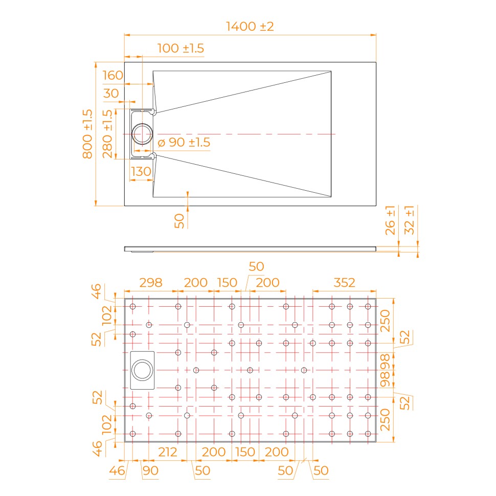 Душевой поддон прямоугольный RGW TUS-W Белый (800x1400)