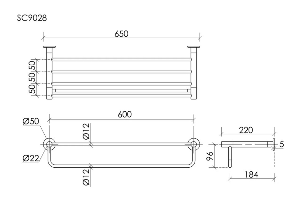 Полка SANCOS Base для полотенец, брашированное золото, PVD покрытие, арт. SC9028BG
