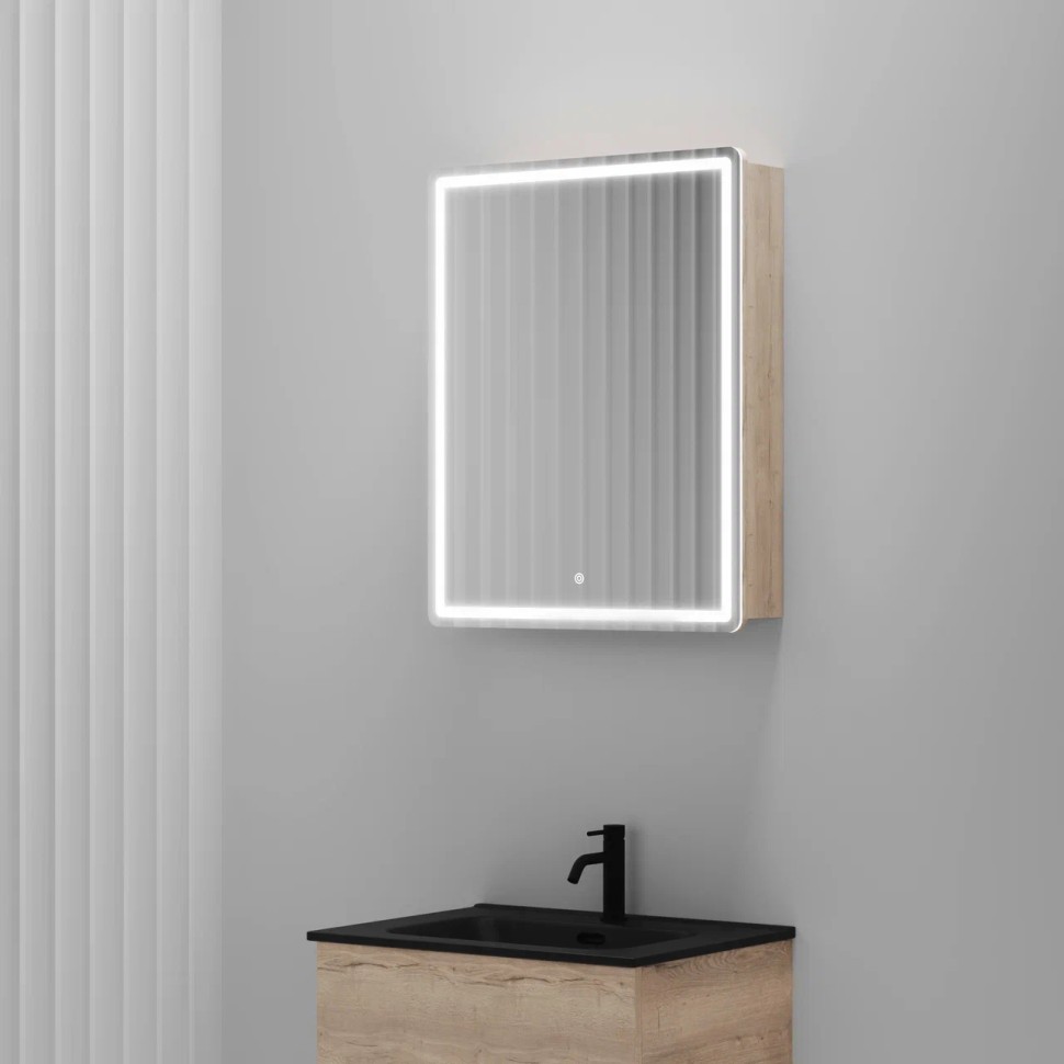 Зеркальный шкаф для ванной комнаты SANCOS Mirror 590x150х740 мм, с LED подсветкой, цвет дуб галифакс натуральный , арт. MI60EG