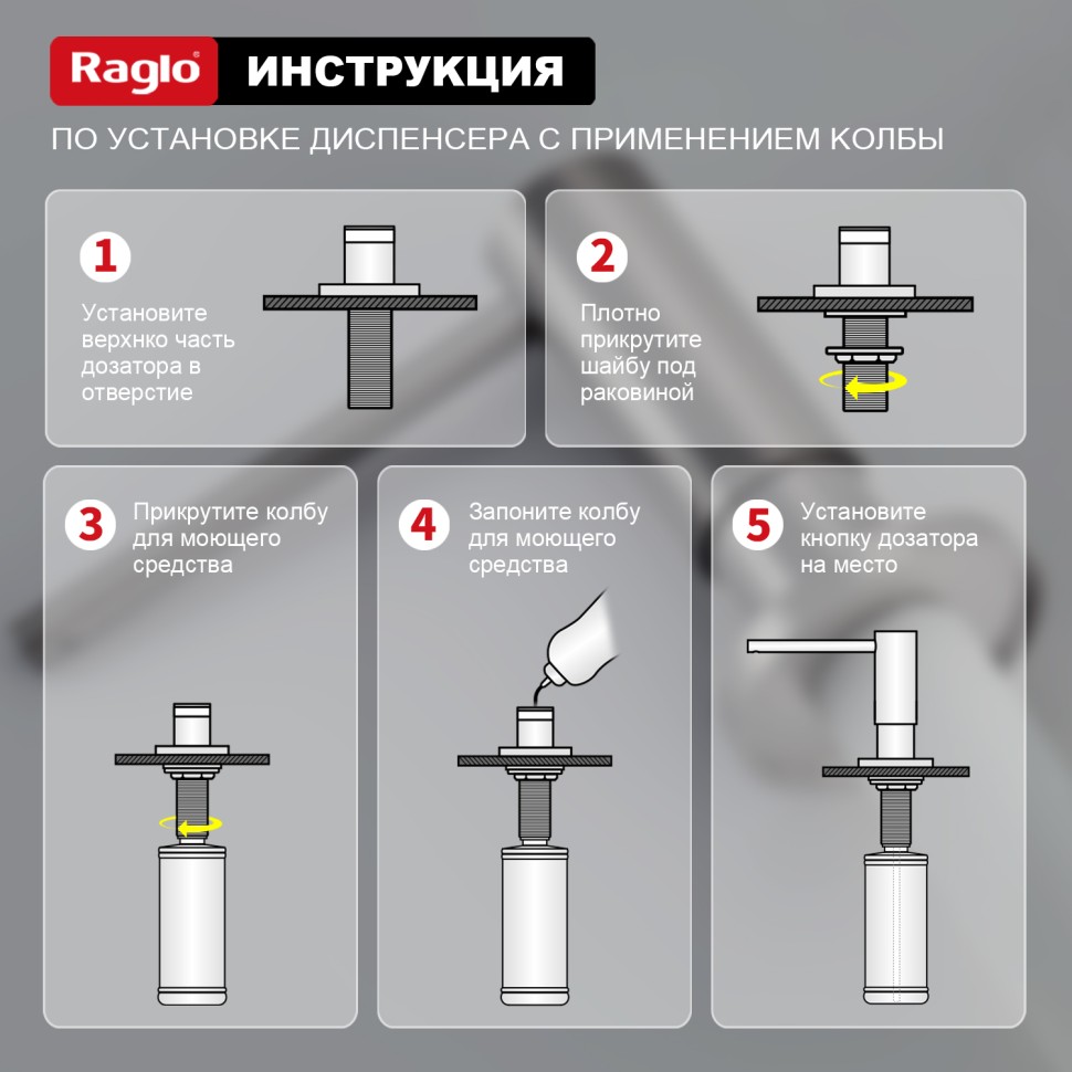 Кухонный диспенсер для моющего средства Raglo сатин R720
