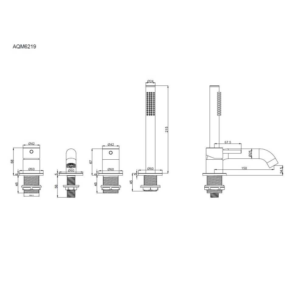 AQM6219GM Siena Смеситель на борт ванны на 4 отв, комплект, металл
