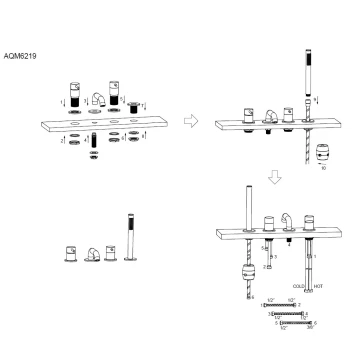 AQM6219GM Siena Смеситель на борт ванны на 4 отв, комплект, металл