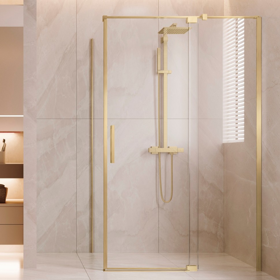Душевой уголок Экстенза (Extenza) VSR-4EX901090CLG, 900/1000*900, брашированное золото, стекло прозрачное