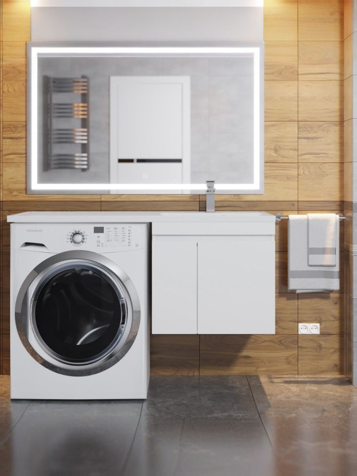 Тумба под стиральную машину подвесная Uperwood Magenta 55х50х55 см, белая, с дверцами