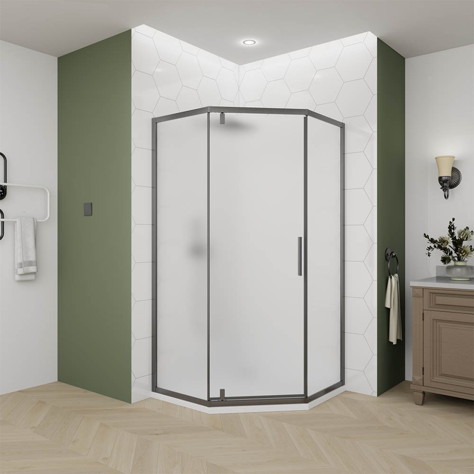 Душевой угол Veconi Ottimo P10 GR, 800x800x1900, графит брашинг, стекло матовое