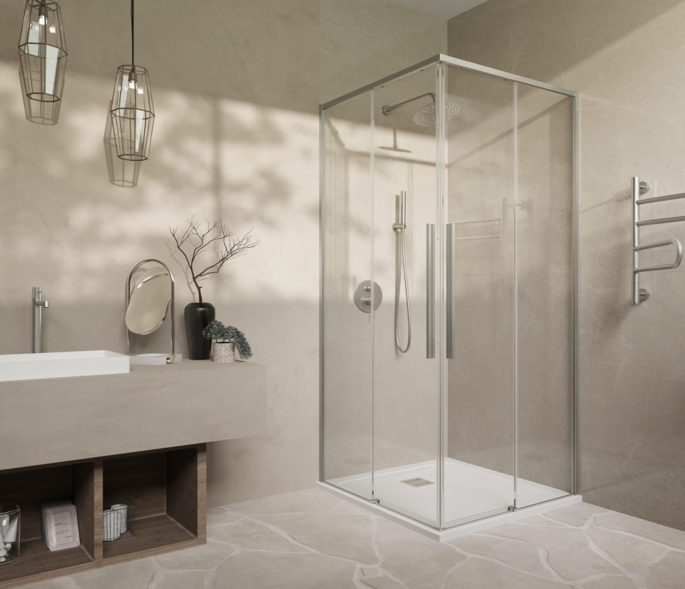 Душевой уголок Слим-Н (Slim-N) VSS-4SN9010CLBN, 1000*900, брашированный никель, стекло прозрачное