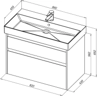 Тумба с раковиной Nova Lite 85 2 ящ. (SLIM SYNERGY) цв.бел. Глянец