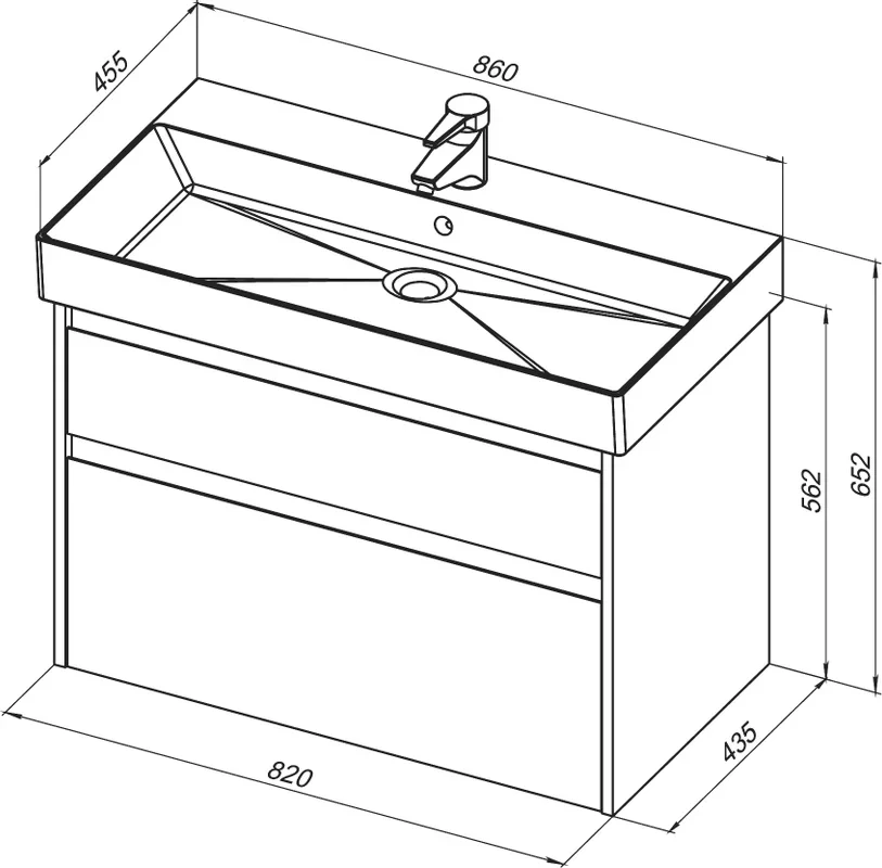 Тумба с раковиной Nova Lite 85 2 ящ. (SLIM SYNERGY) цв.бел. Глянец