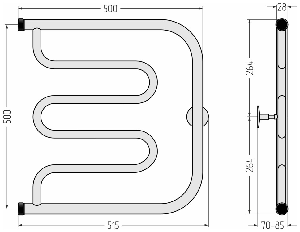 Тандем 500х500 резьба-сгон 1"