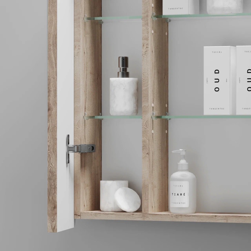 Зеркальный шкаф для ванной комнаты SANCOS Mirror 690x150х740 мм, с LED подсветкой, цвет дуб галифакс натуральный, с розеткойарт. MI70EG