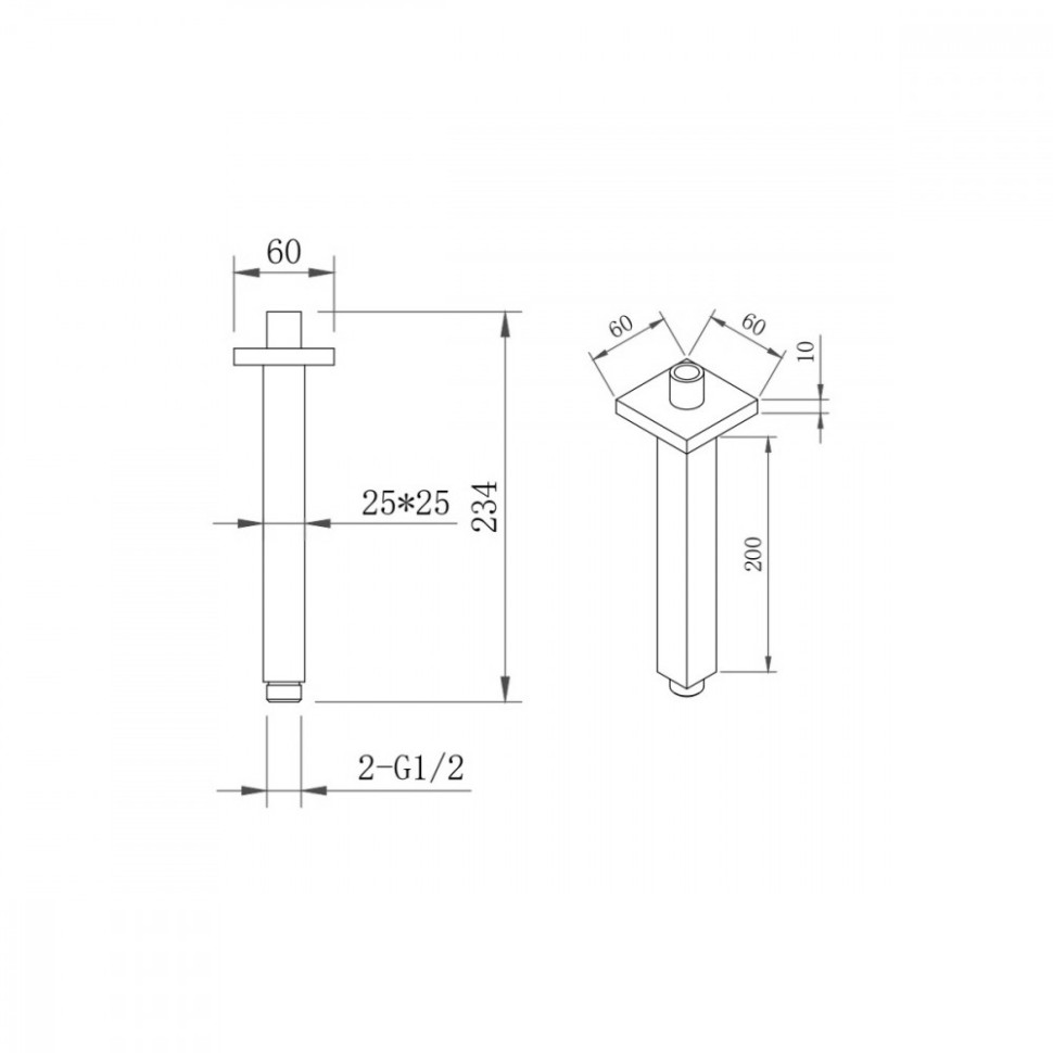 Держатель верхнего душа VENTAS S BLACK потолочный, 20 см, черный матовый
