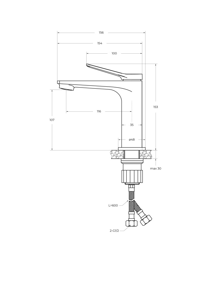 Смеситель для раковины без донного клапана BelBagno UNIQUE-LVM-CRM-W0