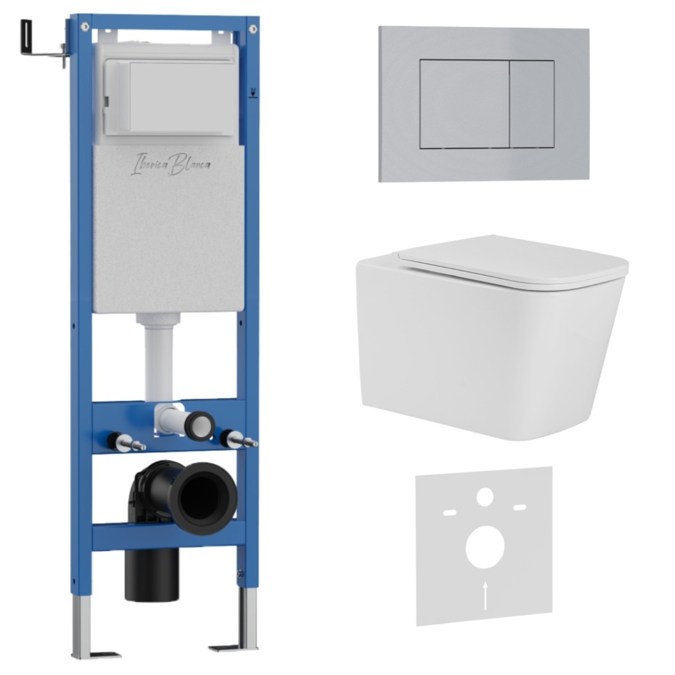 Комплект 3в1 IBERICA BLANCA инсталляция SILENCIO MINI, унитаз TOLEDO ALTO белый, кнопка смыва ESTI-S хром матовый (IB.001M.TLA.231.853)