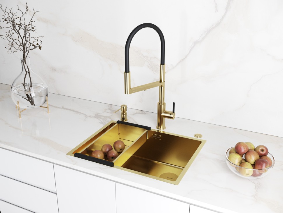 Мойка нерж. сталь NEXT-SKEW 58 UNI, PM885844-BG, брашированное золото, 580х440мм, Paulmark 1,2мм