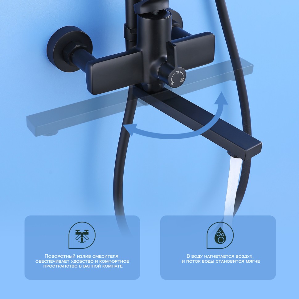 Душевая система Splenka для ванны и душа S40.24.06 Черный