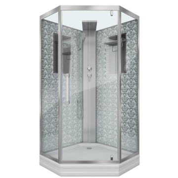 Душевая кабина Niagara Luxe NG-7717WBK (100x100х210) низкий поддон(15см),дверь распашная,стенки серебро,без крыши,4 места